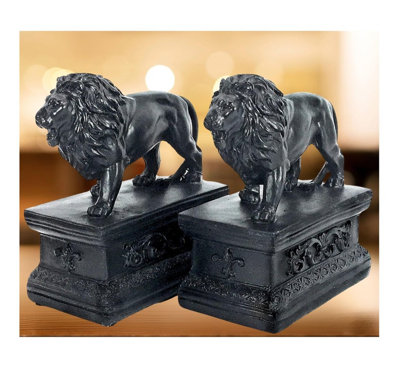 Bellaa 23453 Decorative Bookends Lion Book Ends Vintage Antiques Majestic Library Nonskid Shelves Support 7 Inch - Image 1